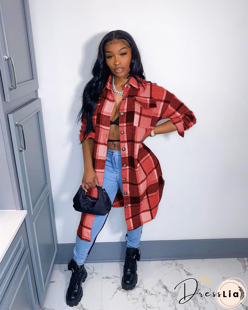 Classic Plaid Shirt Woolen Long Coat