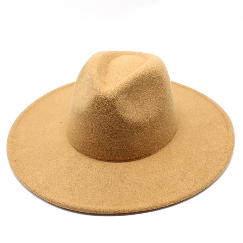 Unisex Elegant Solid Color Big Eaves Flat Eaves Fedora Hat
