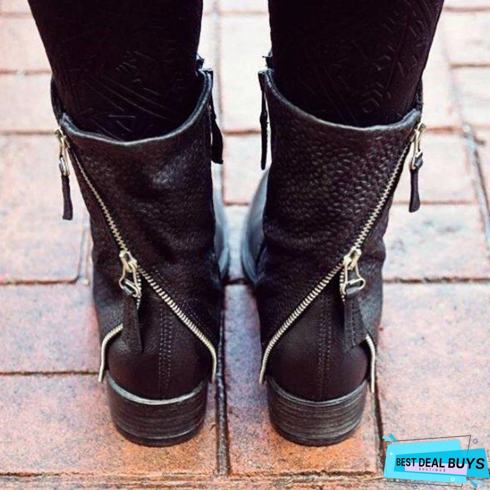 Retro Zipper Spring/Fall Ankle Boots