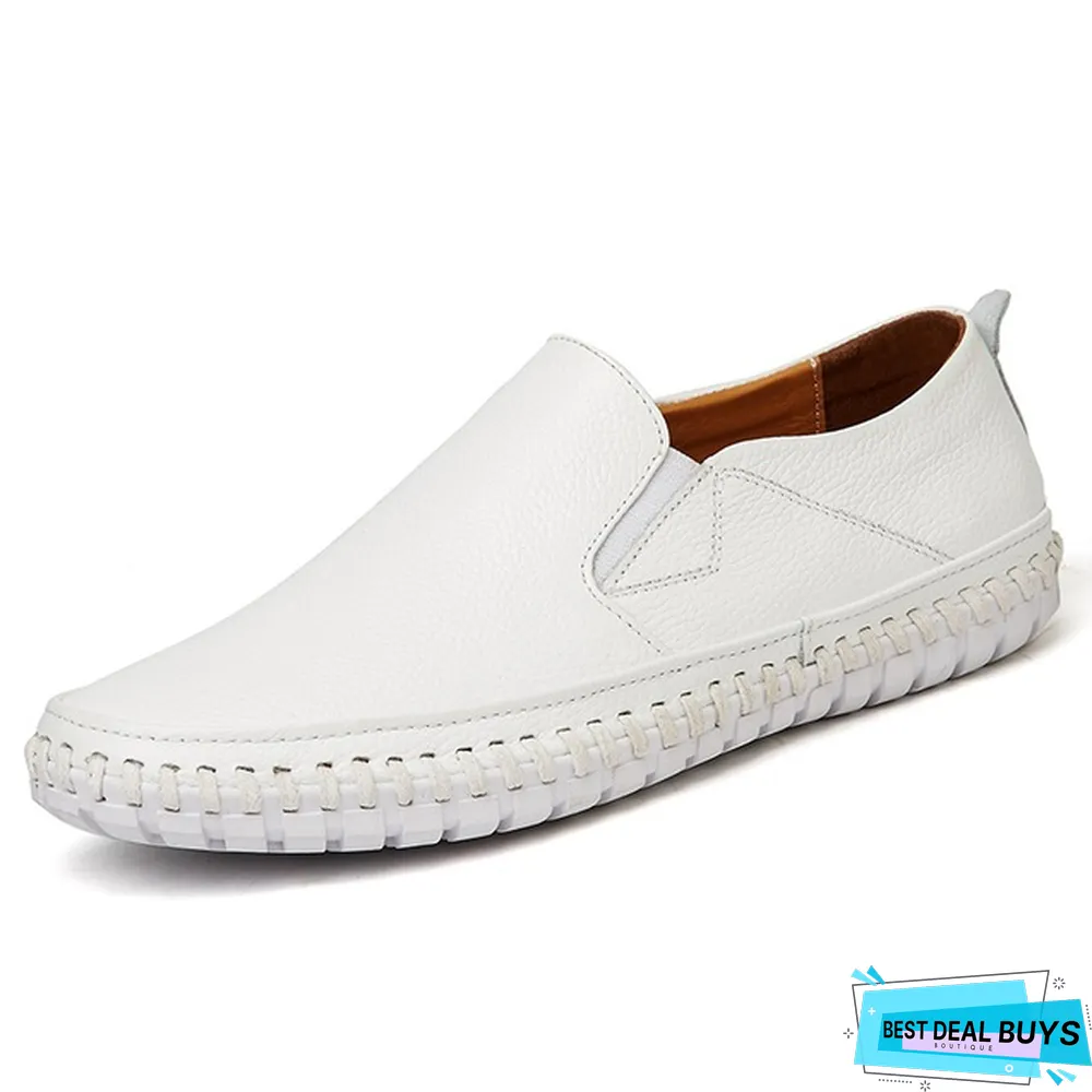 Men Genuine Leather Shoes Slip On Black Shoes Real Leather Loafers