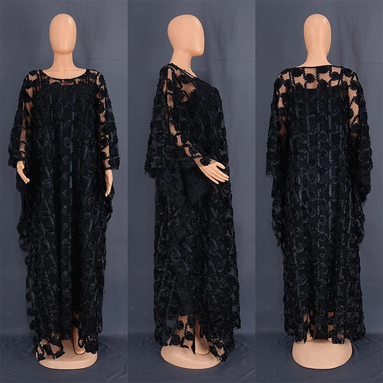 African Americans fashion QFY African Maxi Dresses For Women 2 Pieces Set Outfits Abaya Dubai Turkey Plus Size Boubou Muslim Flower Mesh Dress Kaftan Robes Ankara Style QueenFunky