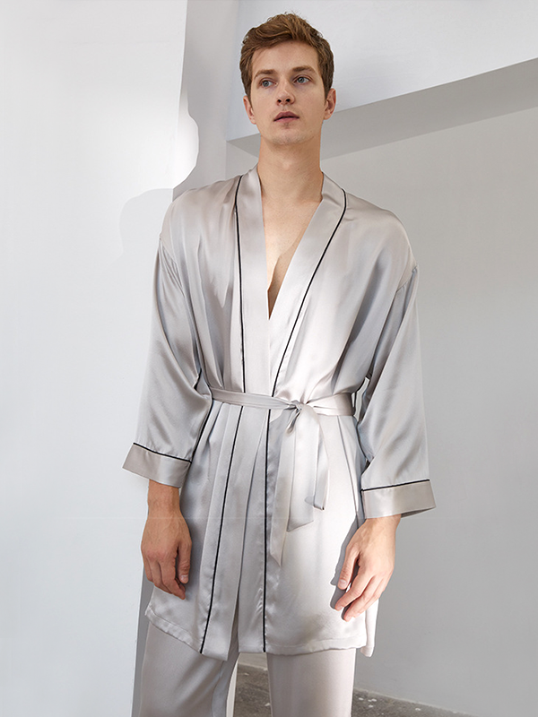 19 Momme Ensemble de pyjama en soie kimono classique pour homme Gris 1