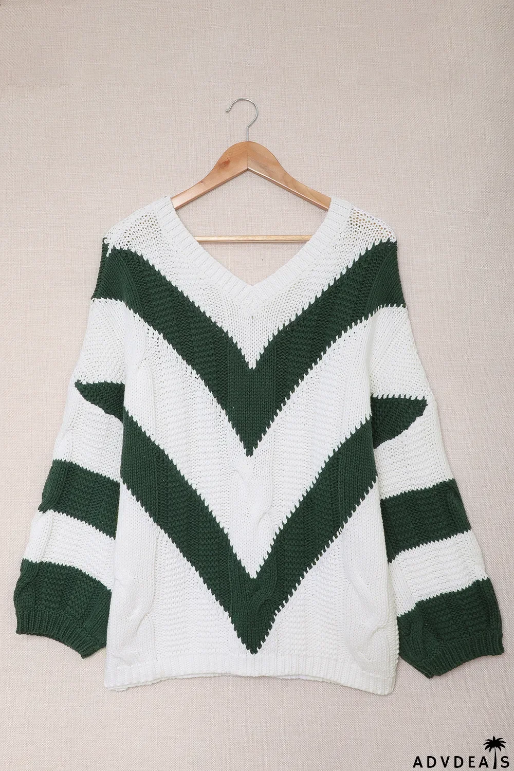 Green Color Block Drop Shoulder Oversize Sweater