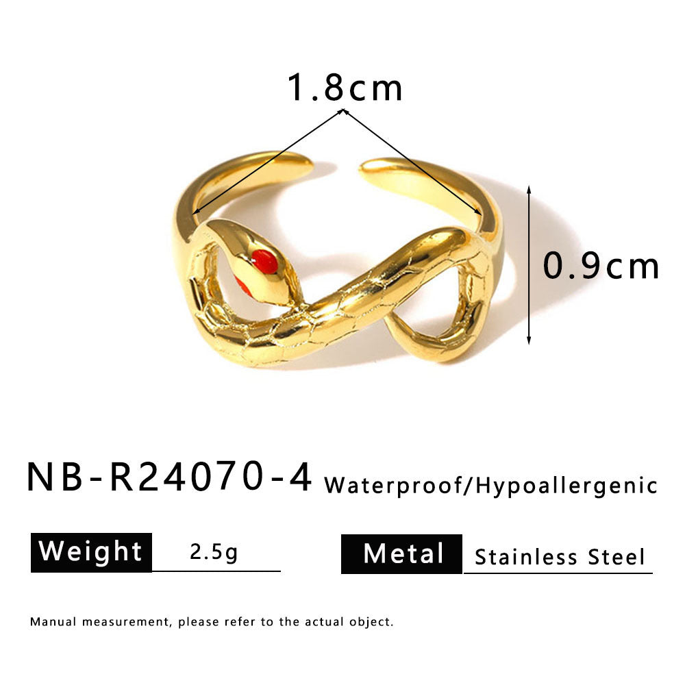 Best-Selling Snake-Shaped Inlaid Zircon Classic Open Stainless Steel Hand Jewelry Gold-Plated Texture Ring Couple