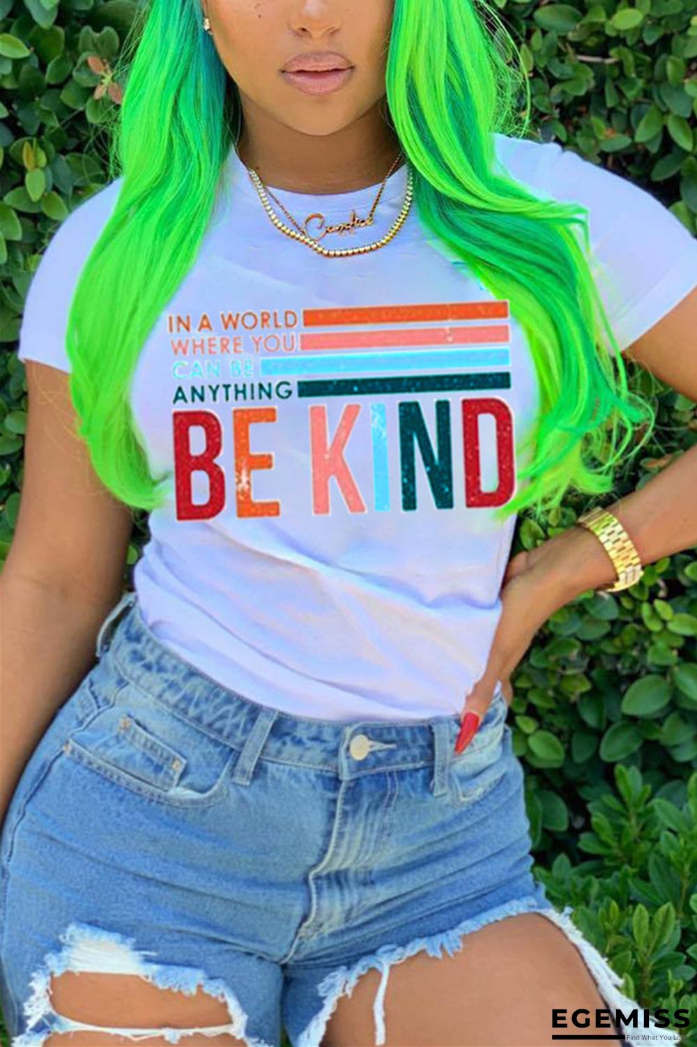 White Fashion Casual Print Short Sleeve T-shirt | EGEMISS