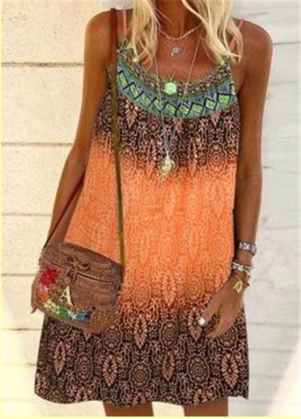 Womens Fashion Summer Clothes Casual Sleeveless Boho Style Halter Dress Loose Printed Party Mini Beach Dresses Ladies Robe Femme Plus Size Cami Dress - BlackFridayBuys