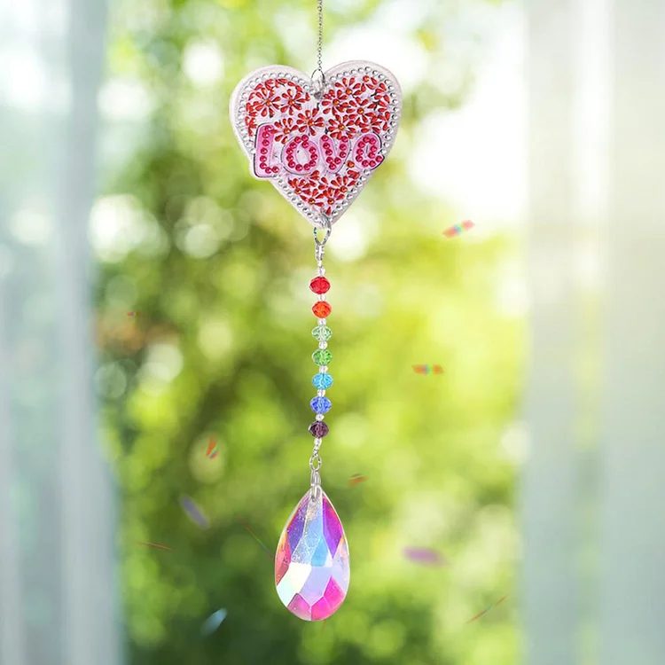 DIY 5D Mosaic Sun Catcher Jewelry Diamond Painting Window Wind Chime(Heart)