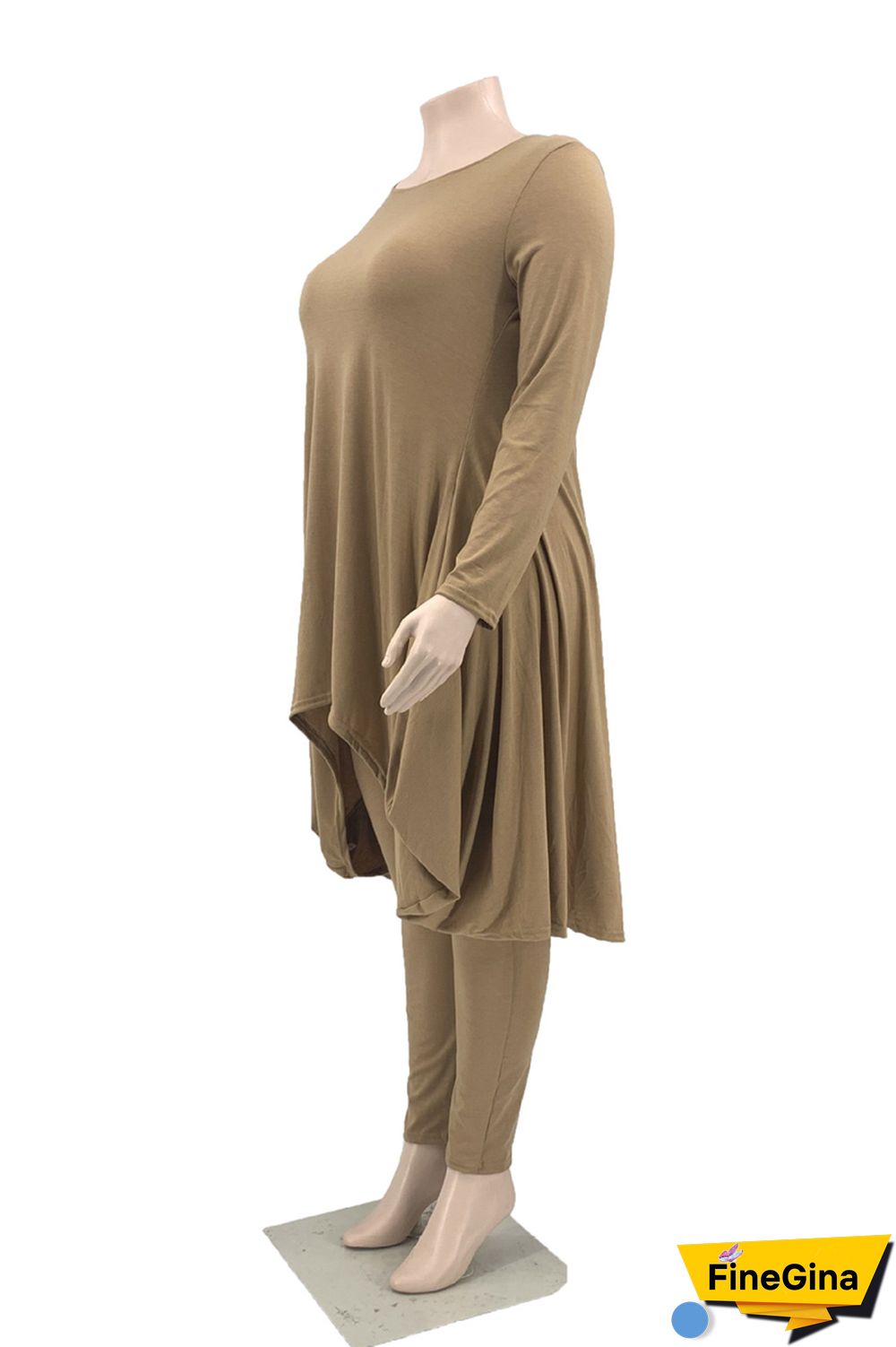 Black Casual Solid Asymmetrical O Neck Plus Size Two Pieces