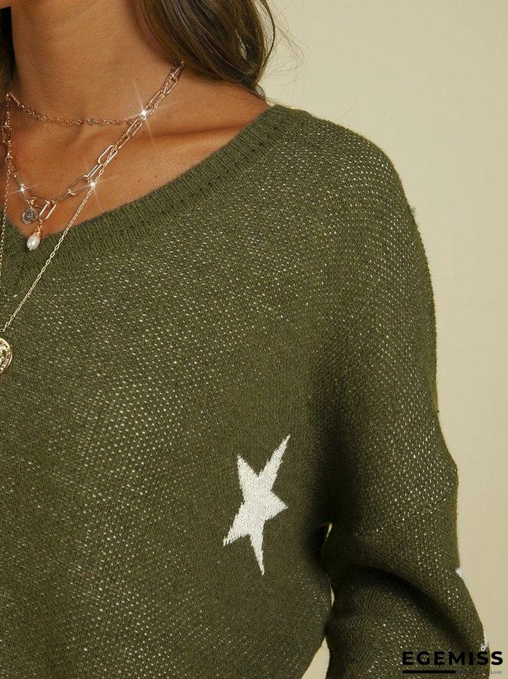 Army Green Wine Red Fashion Geometric Sweater | EGEMISS