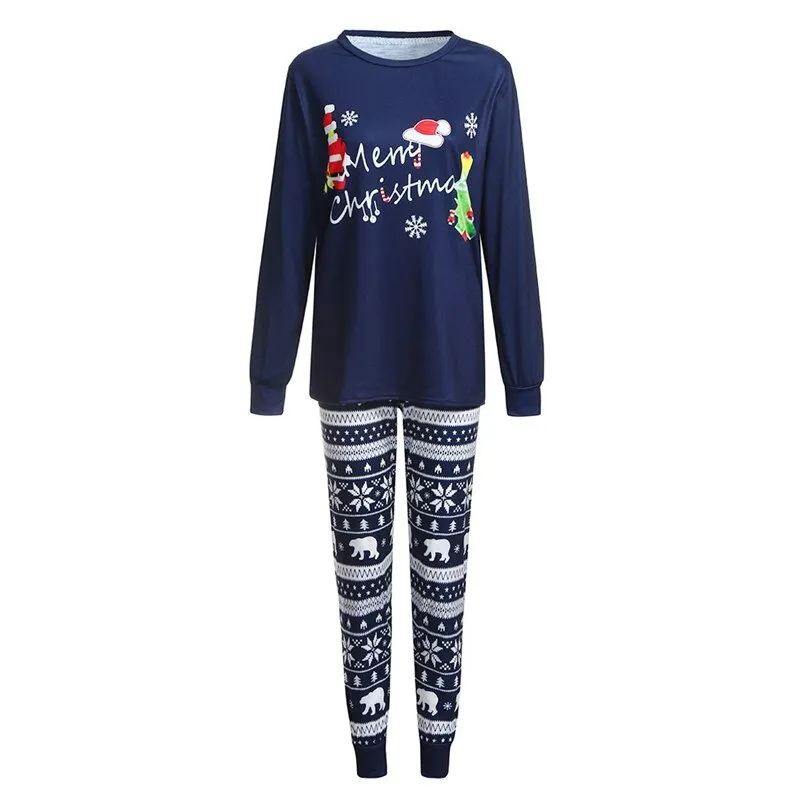 Christmas Family Matching Sleepwear Pajamas Sets Merry Christmas Santa Top and Snowflake Bear Pants