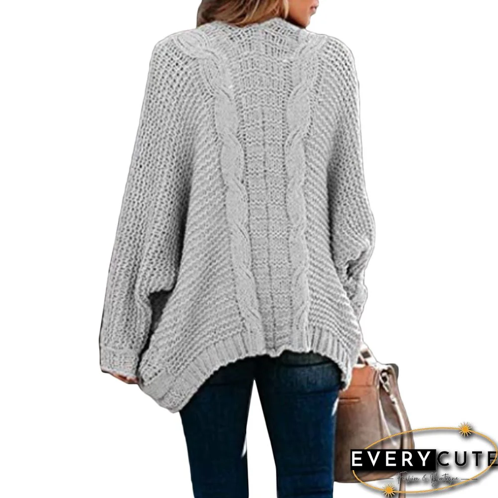 Light Gray Chunky Wide Open Front Knit Cardigan