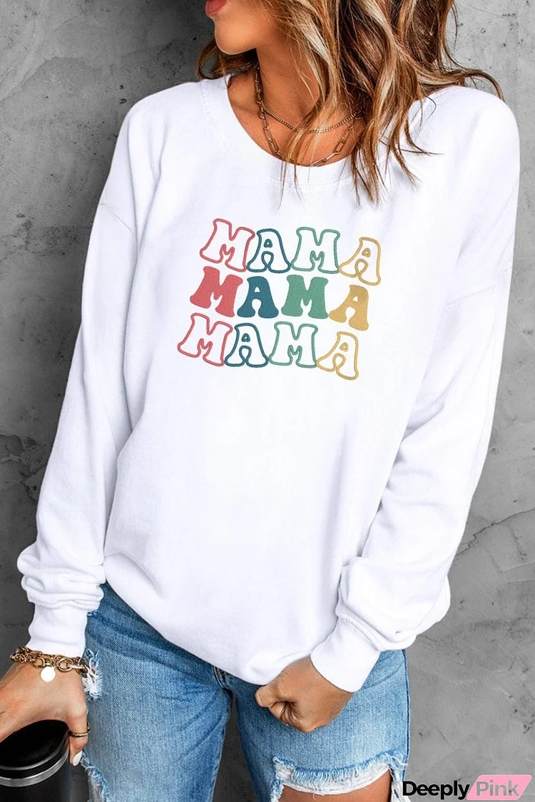 MAMA Graphic Round Neck Drop Shoulder Sweatshirt