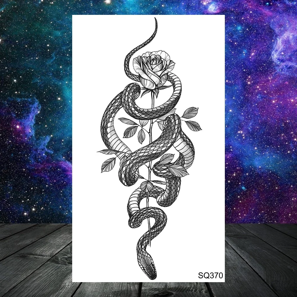 Realistic Rose Flower Snake Temporary Tattoos For Women Adult Skull Peony Lips Sword Tree Fake Tattoo Neck Arm Hands Small Tatoo