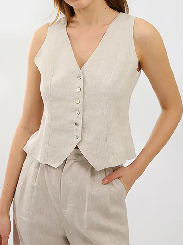 Elegant Sleeveless Deep V-Neck Vest and Pleated Pants Two-Piece Set