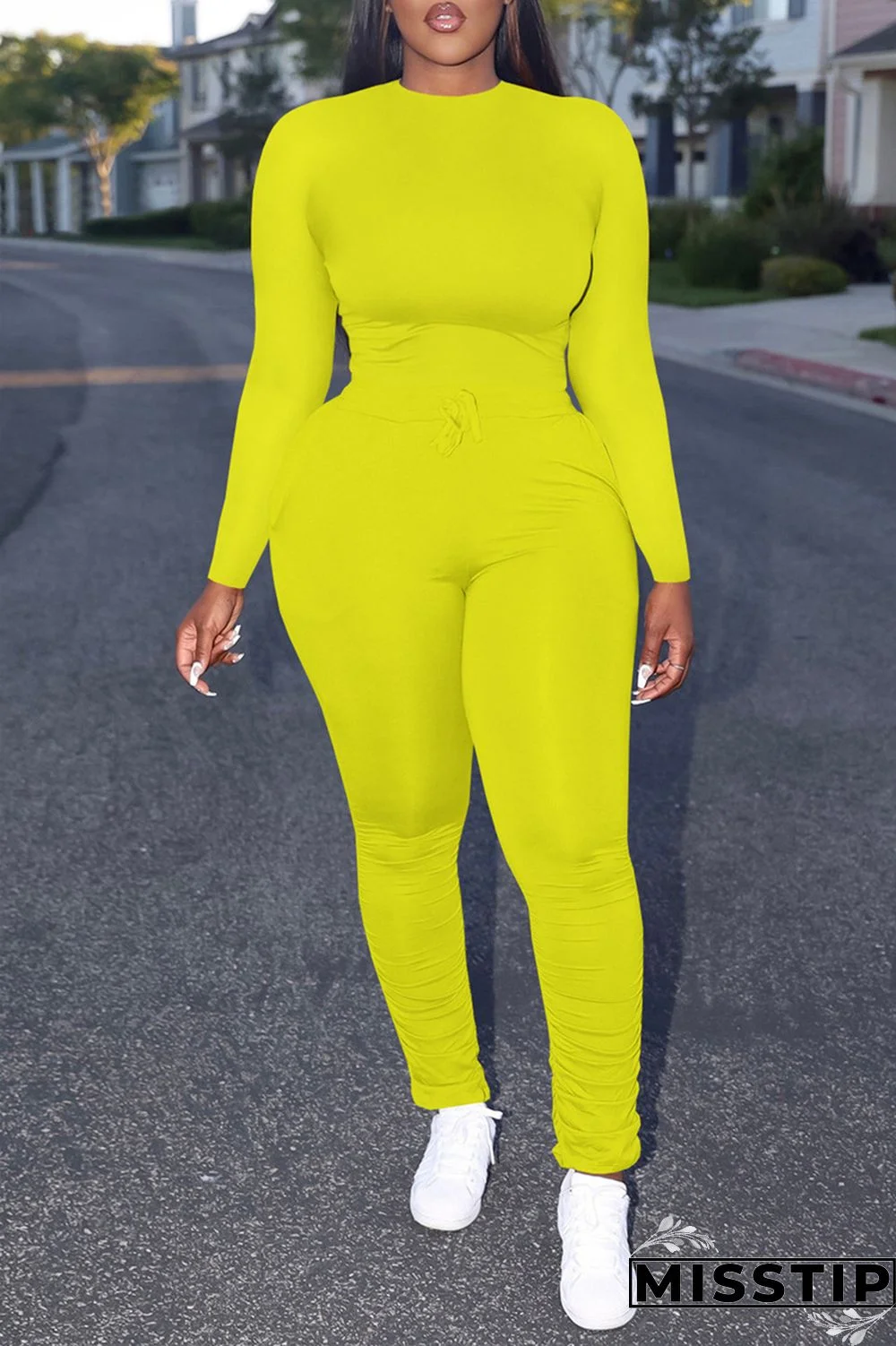 Pink Casual Solid Basic O Neck Long Sleeve Two Pieces