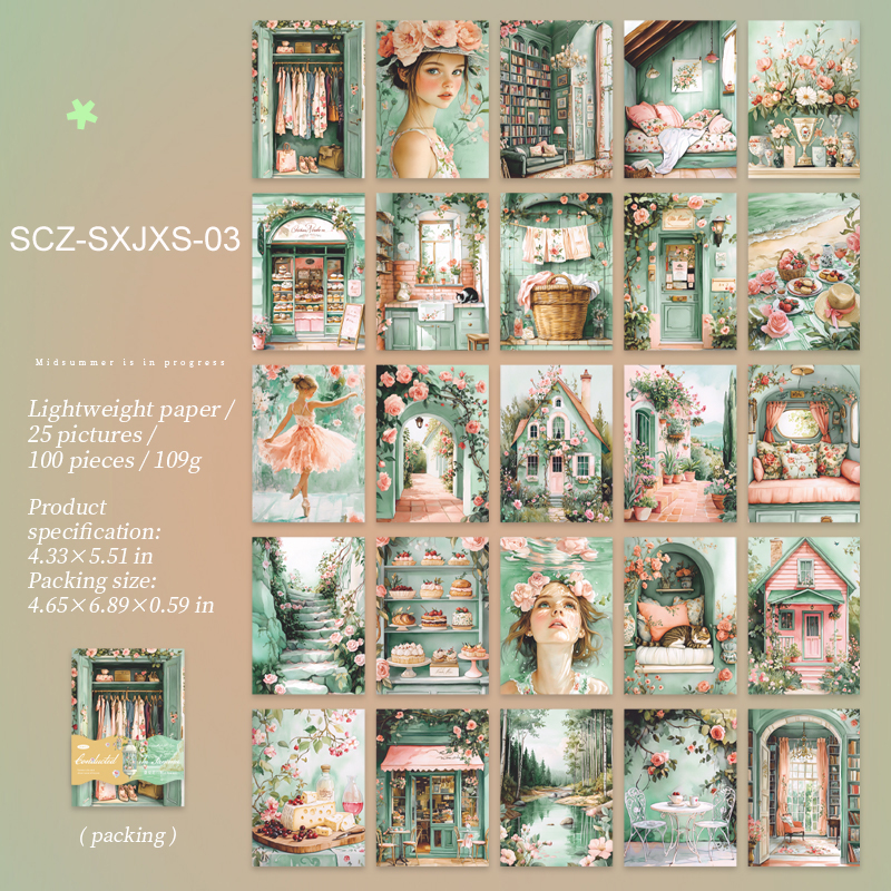 Material Paper - Midsummer Is in Progress Series Vintage Flower Summer Travel Landscape 