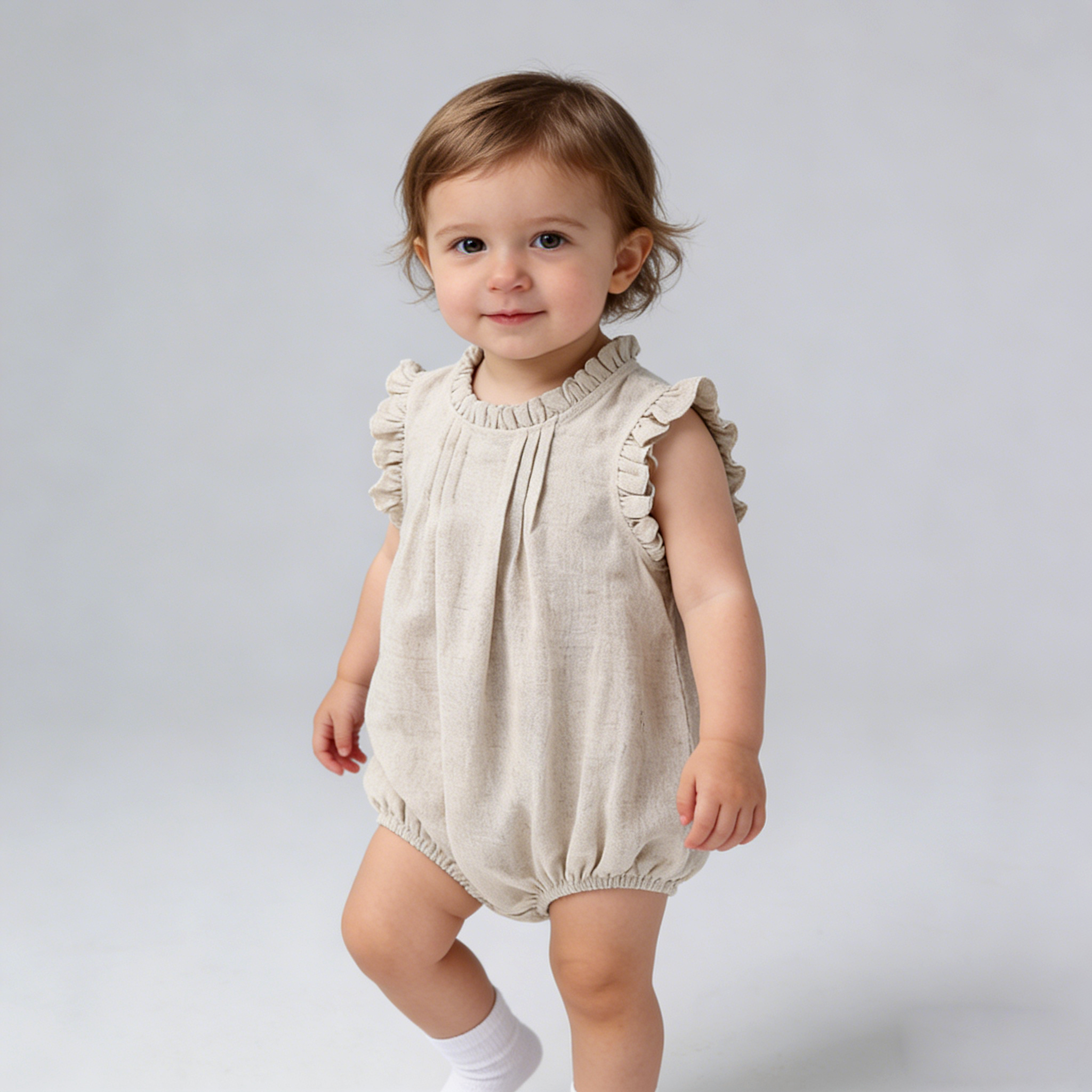 Delicate Ruffled Linen Baby Romper REAL SILK LIFE