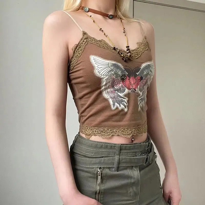 Brownm Grunge Angel Wings Top