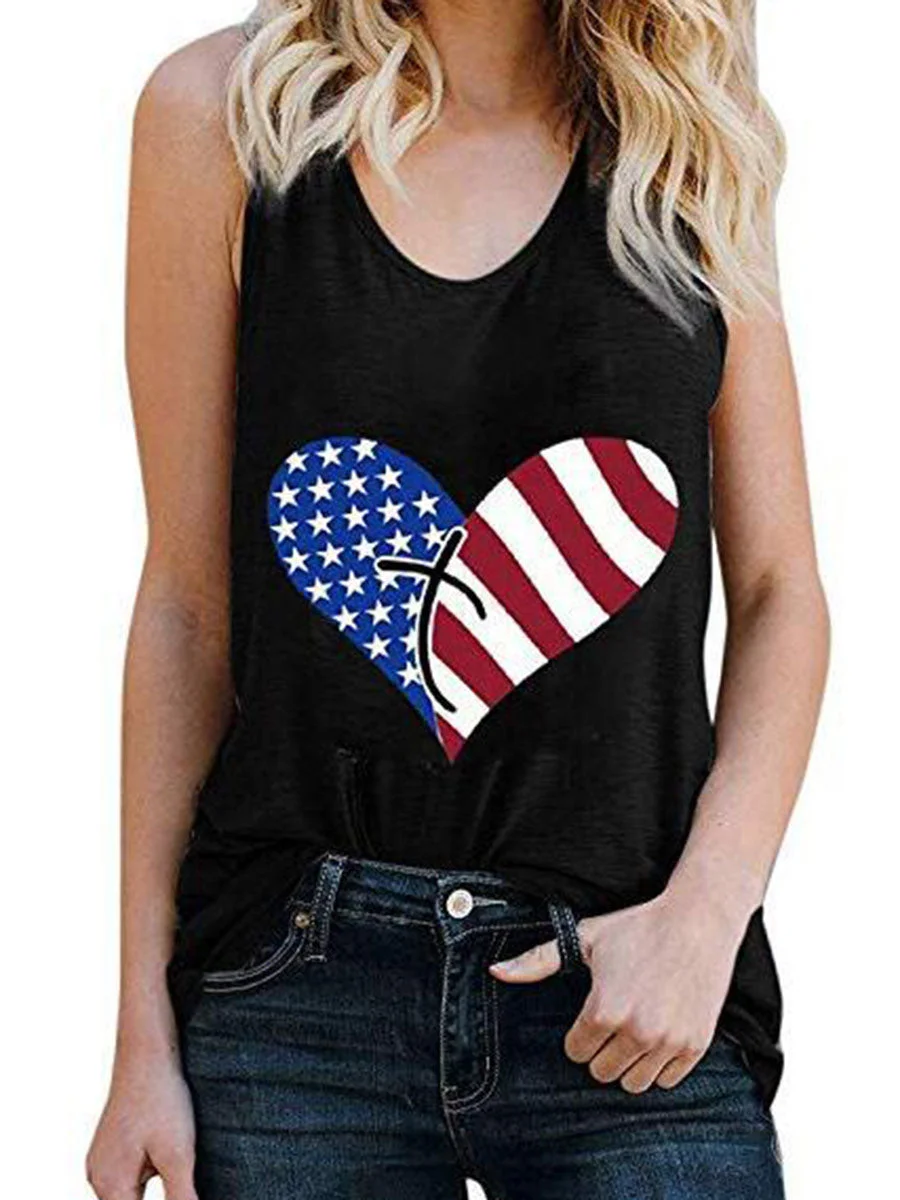 Round Neck Sleeveless Printed Tank Top