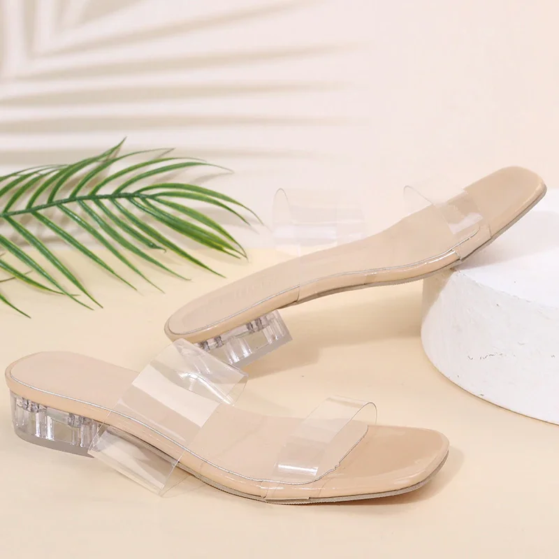 Woherb Fashion Summer Women Sandals Shoes Luxury Beach Ladies Clear Sandal Comfortable High Heels Woman Transparent Medium Heel New