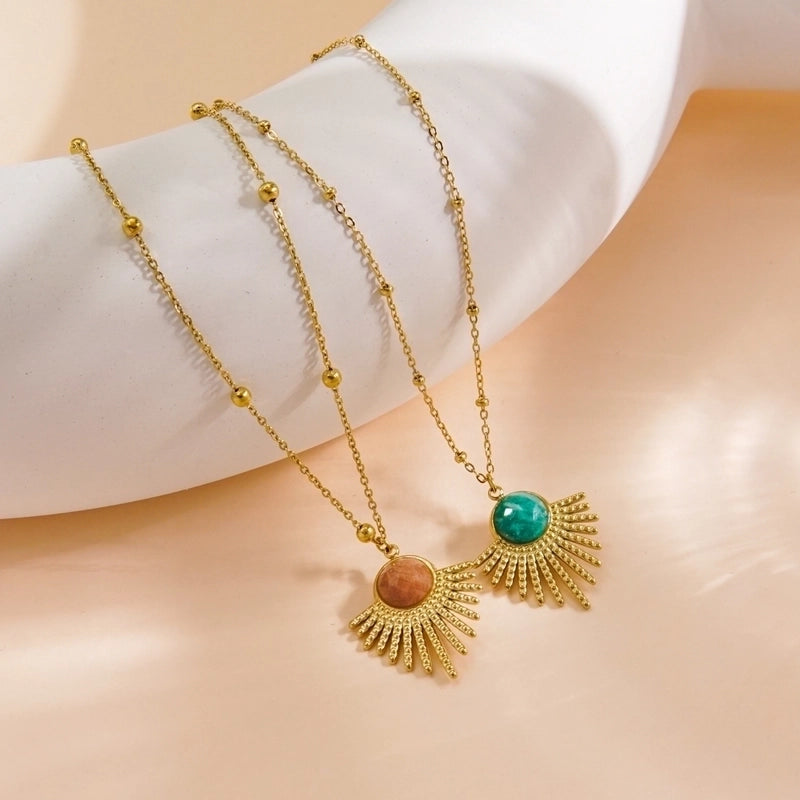 3 Pieces 304 Stainless Steel 14K Gold Plated Ig Style Vintage Style French Style Inlay Geometric Natural Stone Pendant Necklace