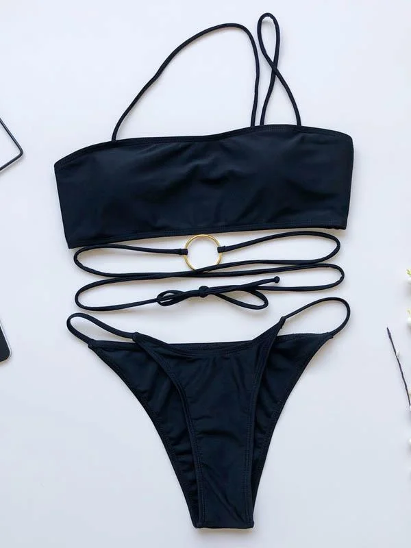 Asymmetric Bandage Split Bikini Swimsuit