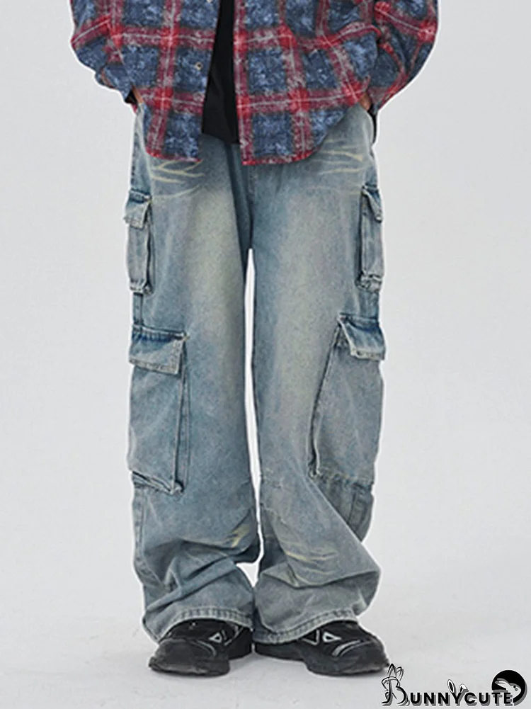 Men's Washed Multi Pocket Cargo Jeans