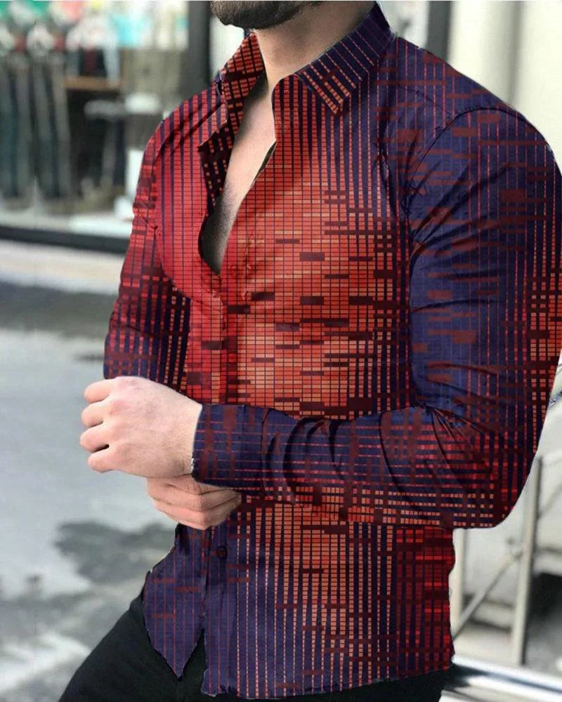 Trendy gradient lapel casual long-sleeved shirt