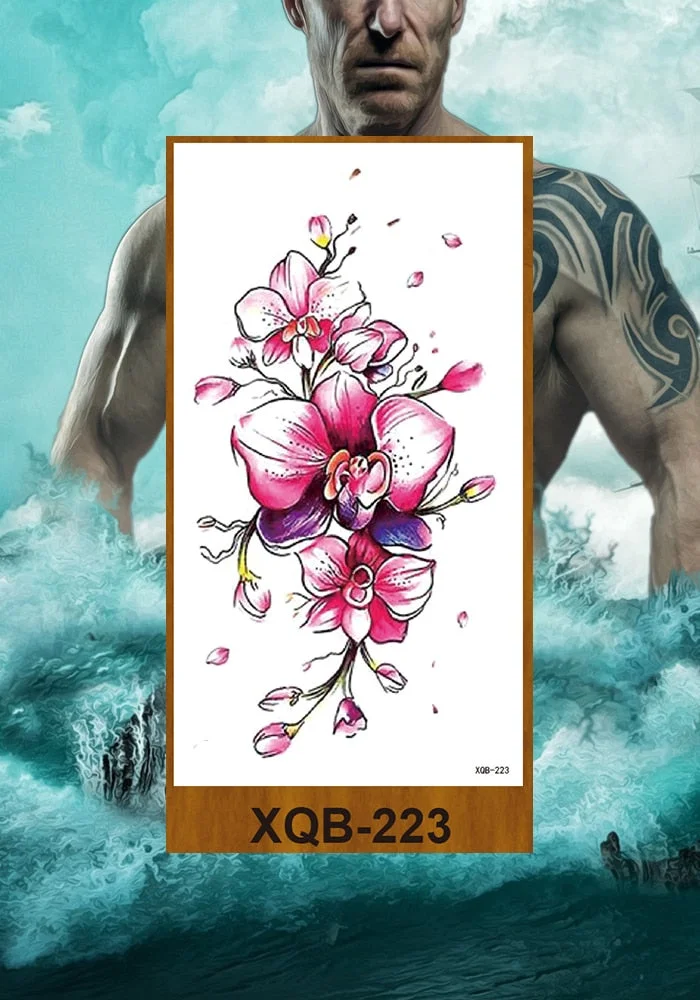 Temporary Tattoos Stickers Women Girls Arm Waist Buttocks Chest Art Fake Tatoo Sexy Flower Bush Peony Rose Lily Body Face Jewels
