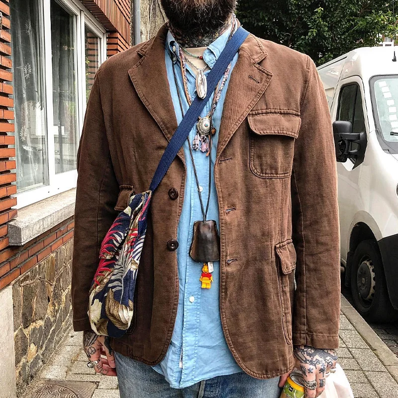 Vintage Brown Lap Collar Blazer
