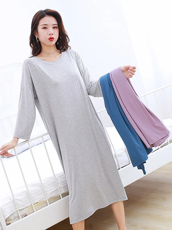 Modal Long Sleeve Split-Side Loose Pajamas Dress: Comfortable Chic for ...