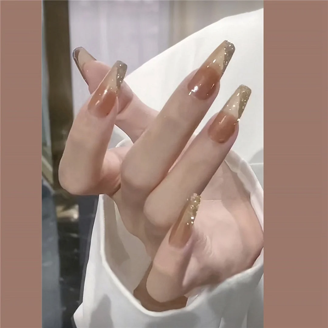 24pcs Fake nails with Dark Galaxy designs Press On Nails Full Cover French Ballerina False Nails Detachable Artificial Nail Tips-Nail Inspo