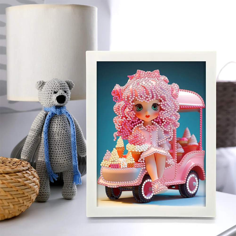 Diamond Painting - Partial Crystal Rhinestone Drill - Cartoon Girl(Canvas|15*20cm)【with Plastic Frame】