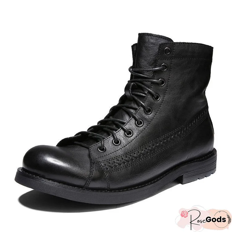 Vintage Cow Leather Men Shoes Goodyear Welted Dress Men Ankle Boots Work Motorcycle Boots