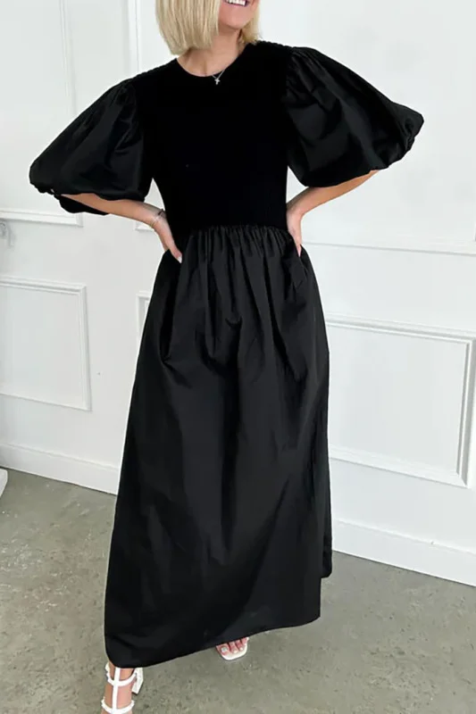 Perfect black midi dress with puff sleeves