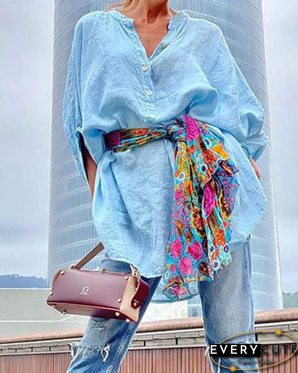 Cotton V Neck Casual Blouses