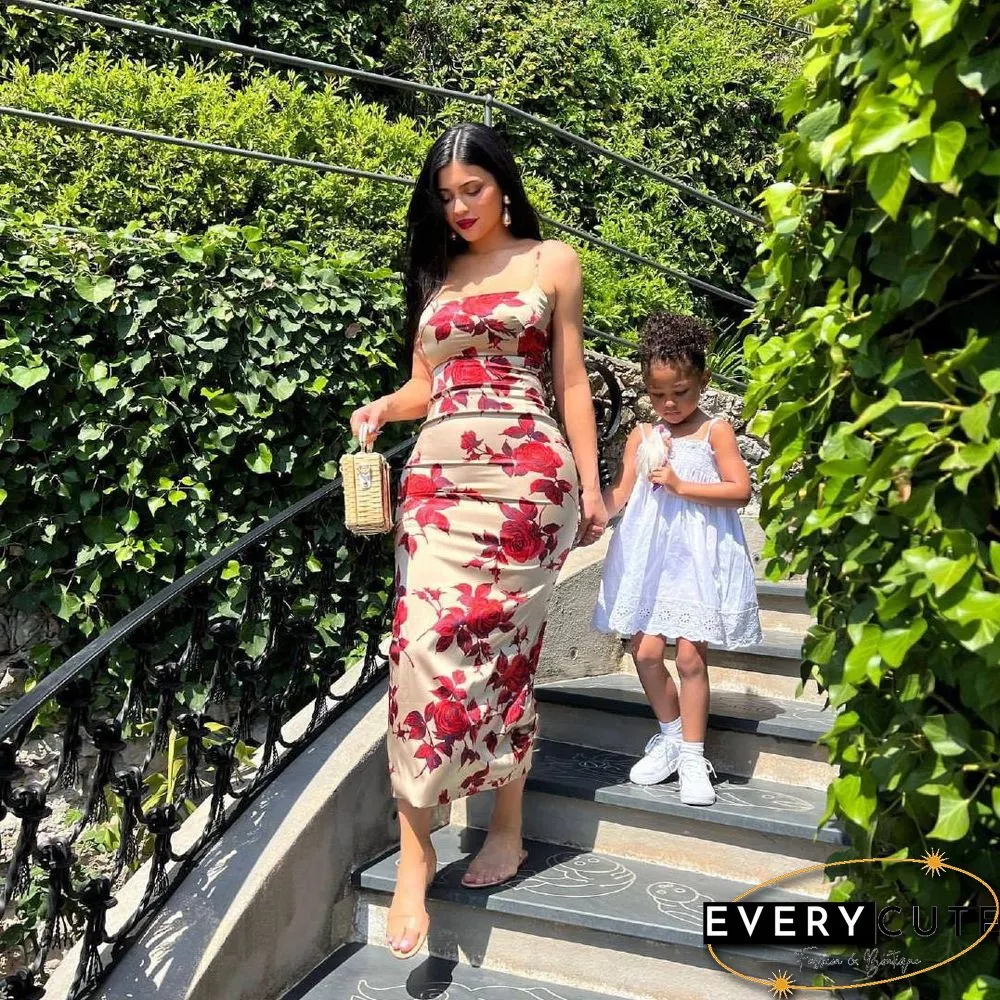 Flower Print Strap Bodycon Midi Prom Dress Sexy Women Summer New Elegant Outfit Wedding