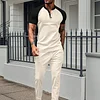 Men's Casual Color-Block Waffle-Knit Short-Sleeve T-Shirt & Long Pants Two-Piece Set by Inlyline