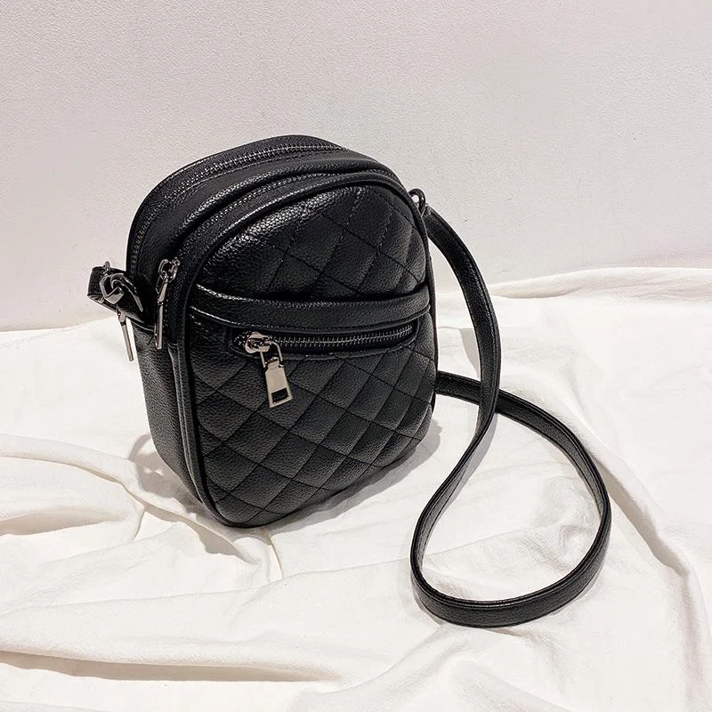 Refined Texture Portable Small Bag Trend Lingge Advanced Mobile Phone Bag Fashion Joker Female Messenger Bag