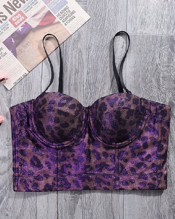 Sexy Leopard-print Mesh Shiny Outer Corset