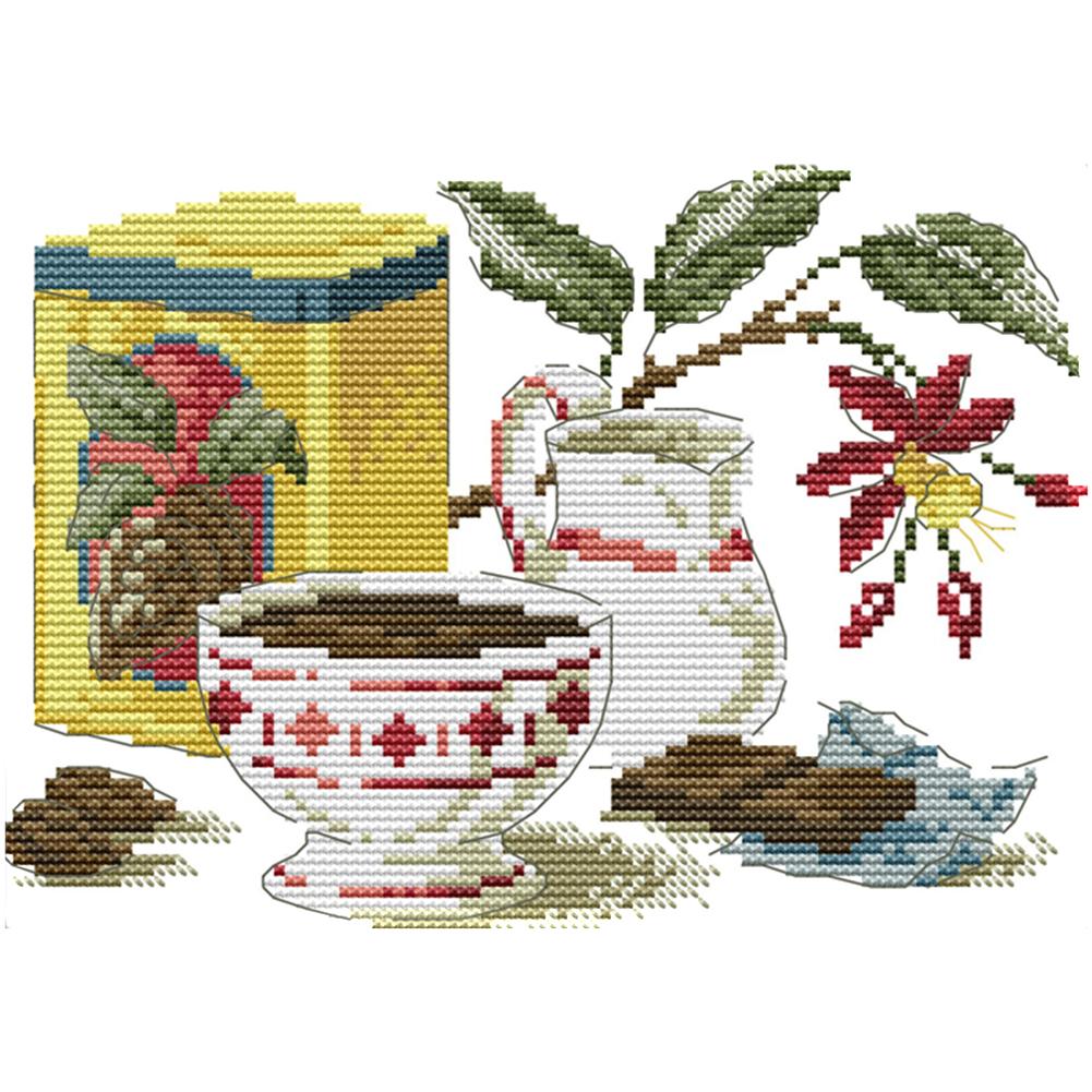 

Tea Language Mood - 14CT Stamped Cross Stitch - 25*18cm, 501 Original