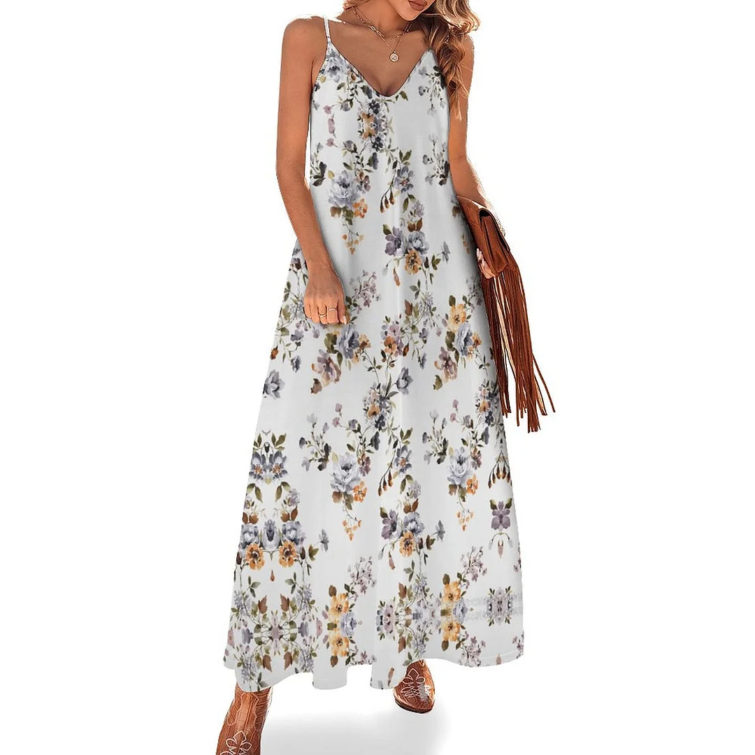 Style & Comfort for Mature Women Plus Size Printed Sling Casual Women Maxi Dress in Pattern Floral, Red, Yellow