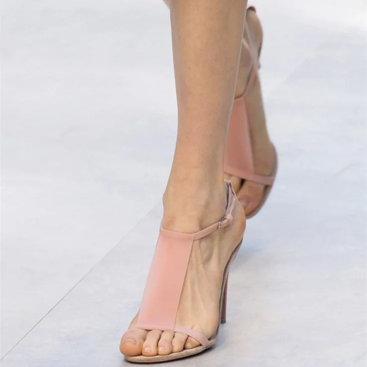 Women's Pink Stiletto Heels Dress Shoes Open Toe T Strap Sandals |FSJ Shoes
