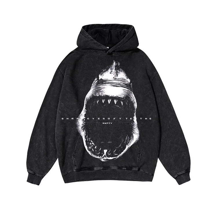 Shark Letter Print Washed Hoodie