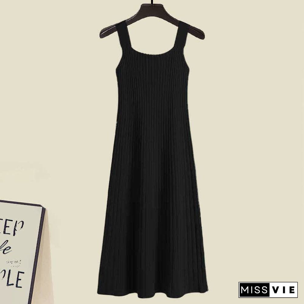 Rhombus Print Cardigan Sweater Slip Dress Two Pieces