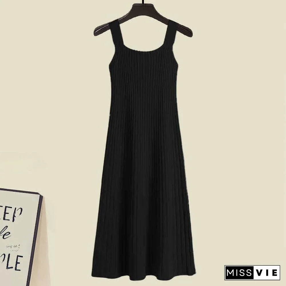 Rhombus Print Cardigan Sweater Slip Dress Two Pieces