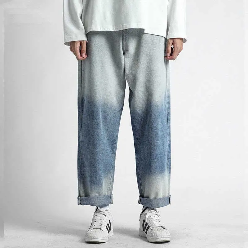 NiceMix Studios Korean Gradient Jeans Men Straight Pants 2020 Autumn Spring Printed Man Casual Trousers Streetwear Male Denim Pa