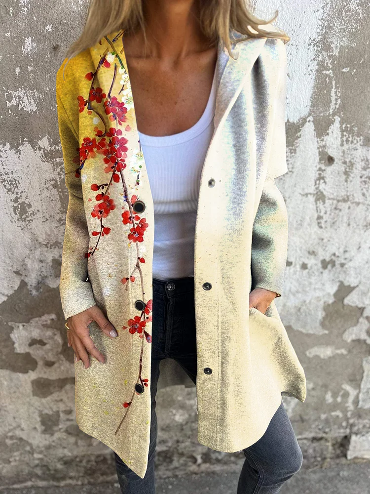 Japanese Retro Plum Blossom Long-sleeved Hooded Jacket