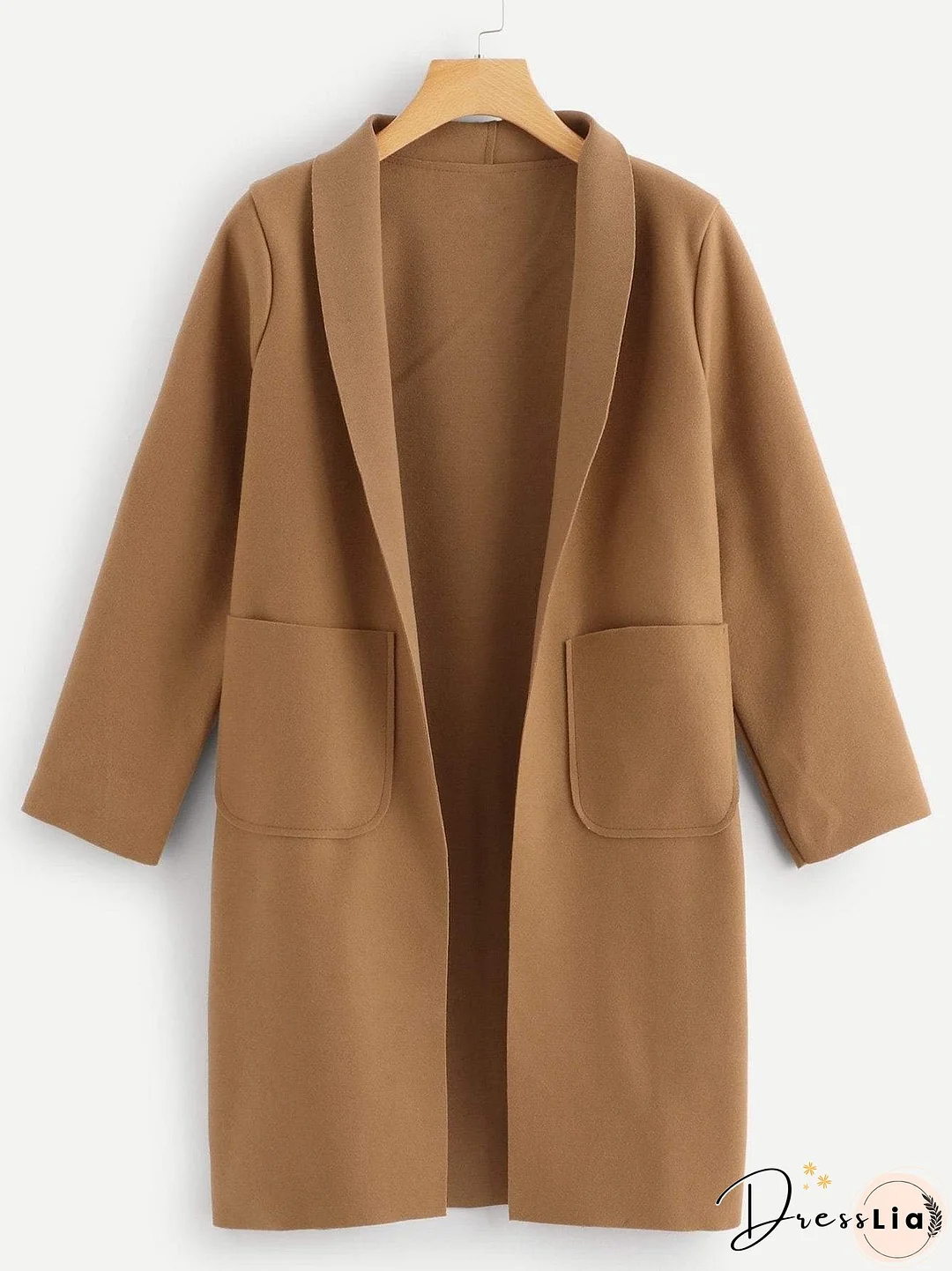 Solid Shawl Collar Dual Pocket Coat for Women