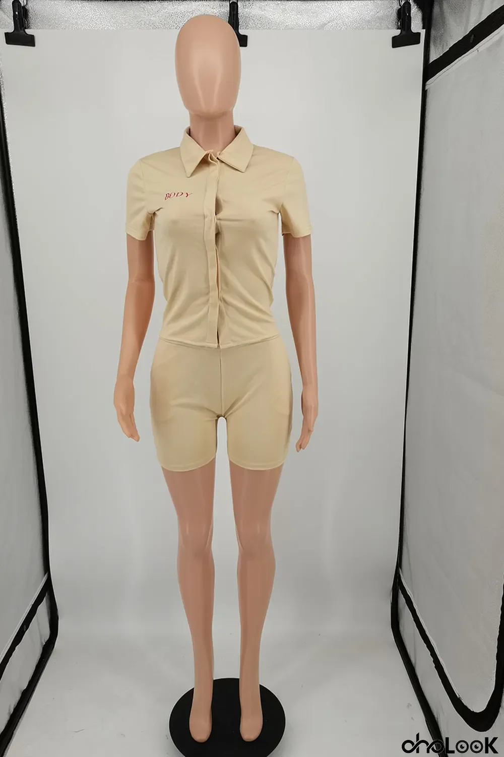 Water Blue Casual Print Letter Turndown Collar Short Sleeve Two Pieces